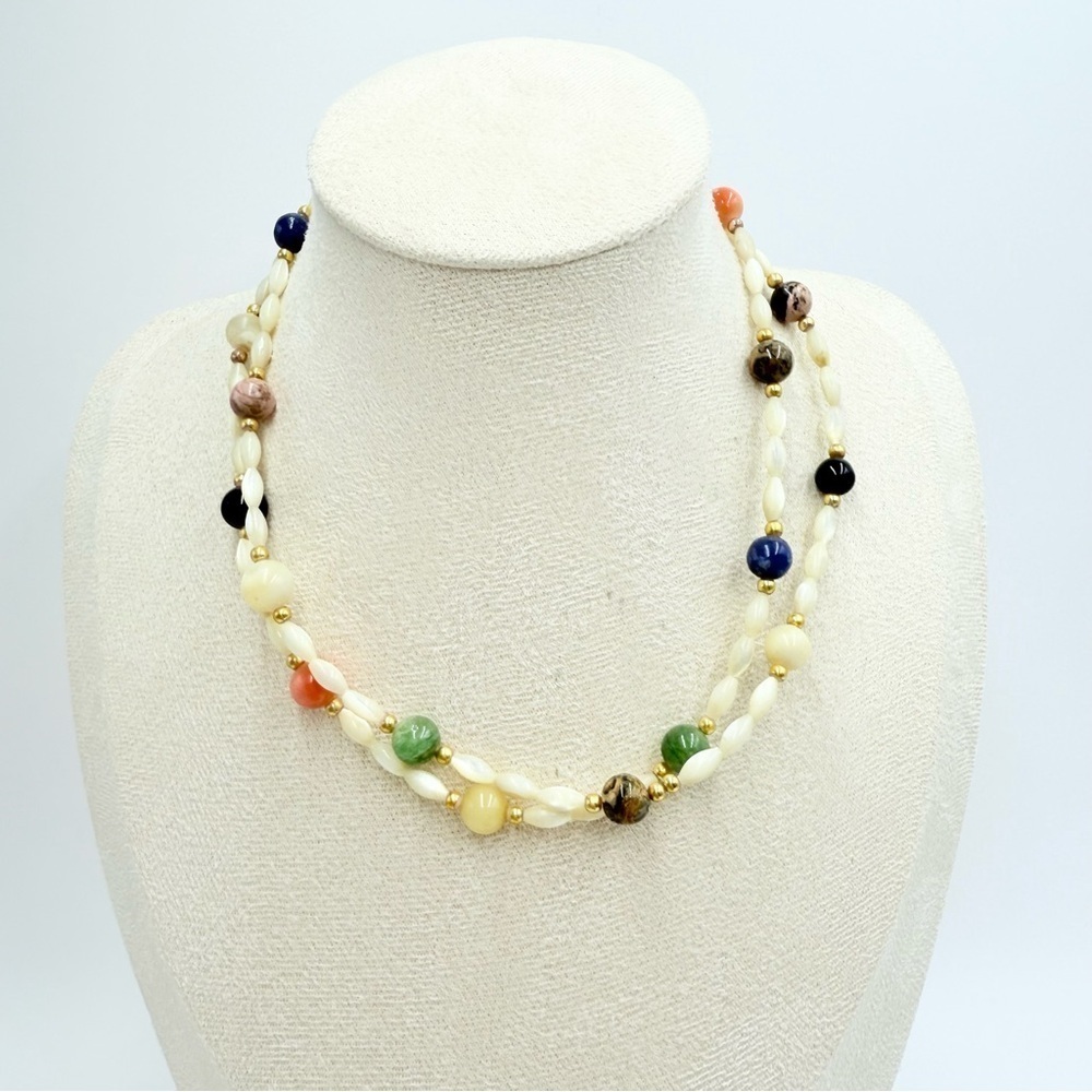 Vintage Multicolor Beaded Mother of
Pearl Necklace